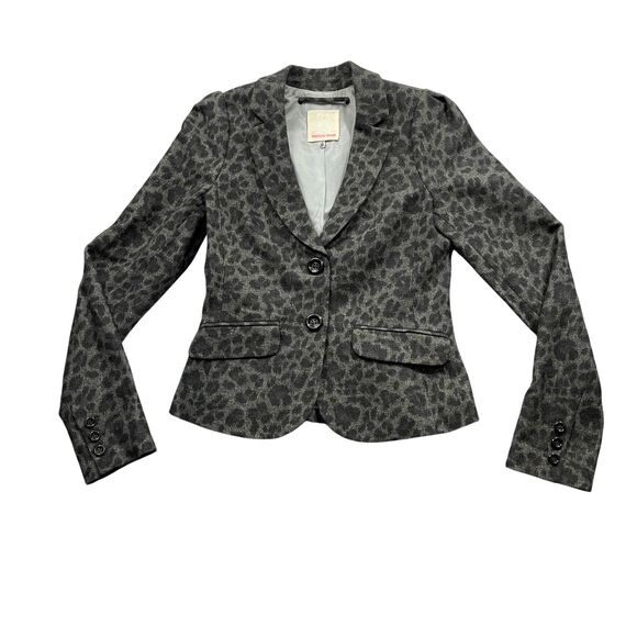 Rebecca Taylor 4 Black Grey Animal Print Lined Blazer 75% Wool Long Sleeve - Picture 1 of 5